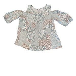 Suzanne Betro Floral Patchwork Cold Shoulder Top